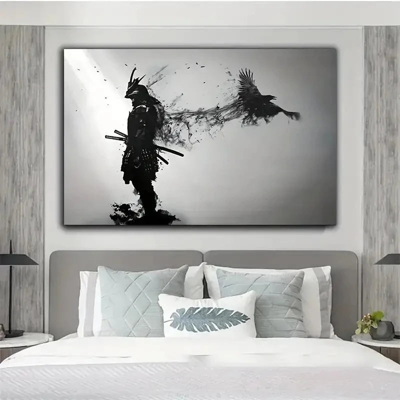 Japanese Samurai with Crow Canvas Painting