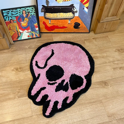 Pink Melting Skull Irregular Shape Tufting Rug